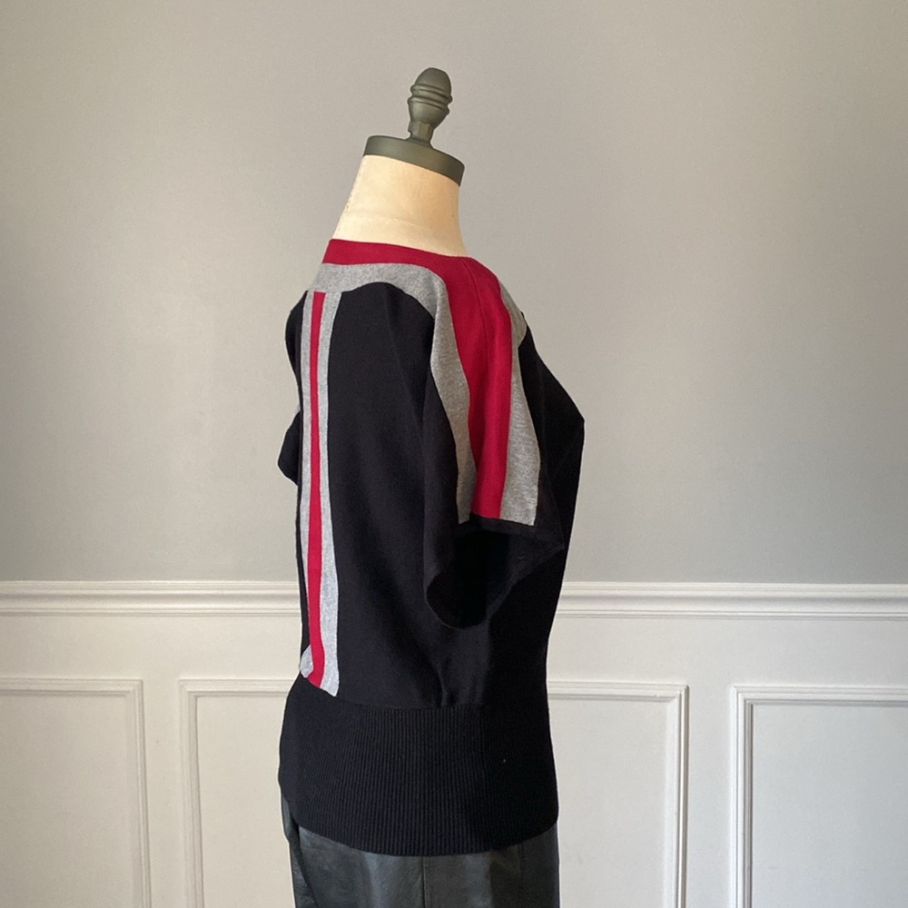 Cable & Gauge Black Colorblock Striped Short Sleeve Sweater Boatneck Size S - Picture 5 of 7